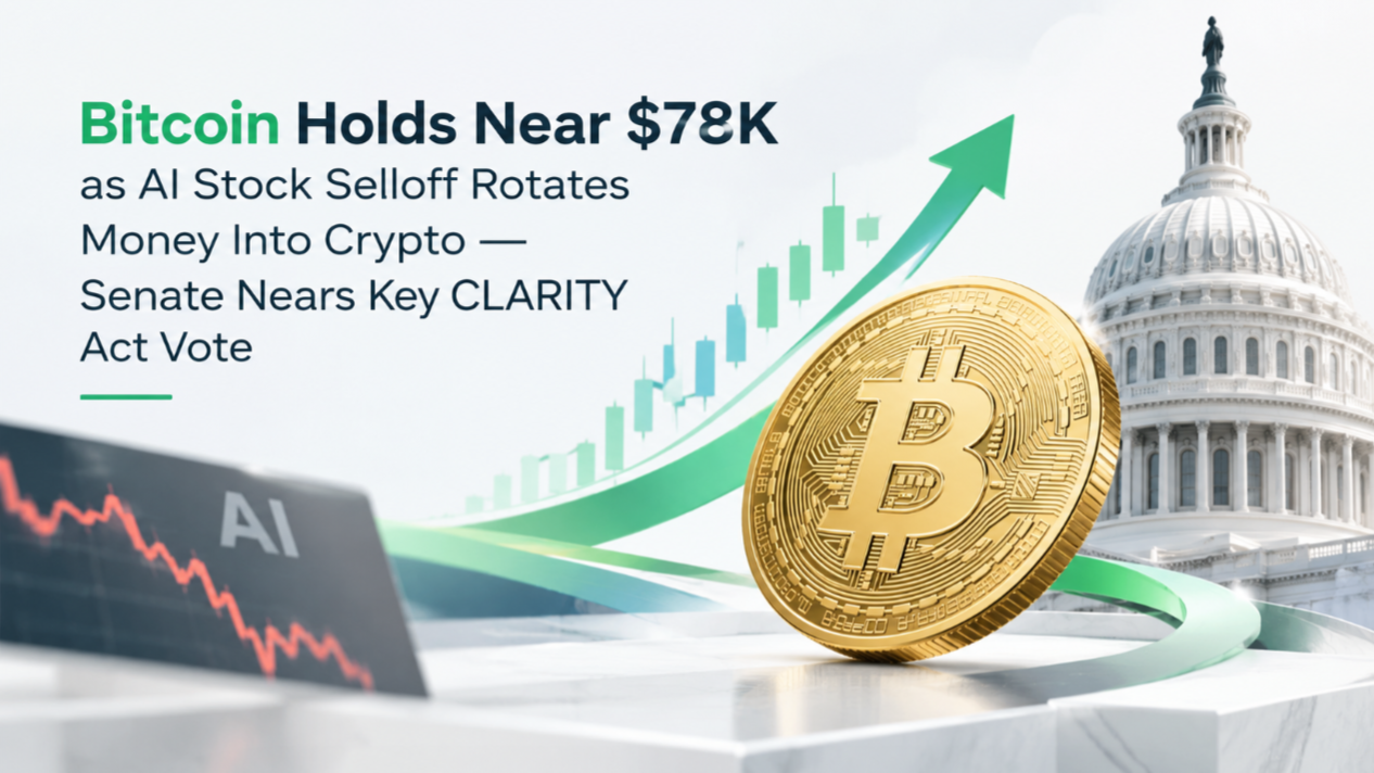 Bitcoin Holds Near $78K as AI Stock Selloff Rotates Money Into Crypto — Senate Nears Key CLARITY Act Vote