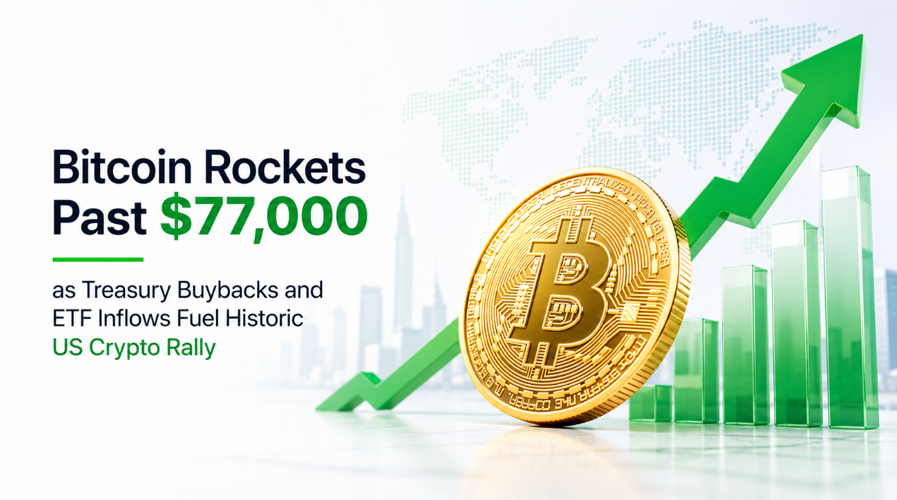 Bitcoin Rockets Past $77,000 as Treasury Buybacks and ETF Inflows Fuel Historic US Crypto Rally