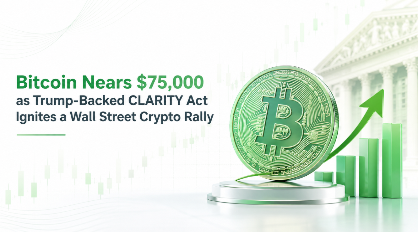 Bitcoin Nears $75,000 as Trump-Backed CLARITY Act Ignites a Wall Street Crypto Rally