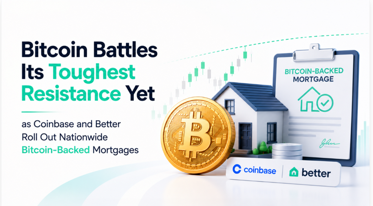 Bitcoin Battles Its Toughest Resistance Yet as Coinbase and Better Roll Out Nationwide Bitcoin-Backed Mortgages