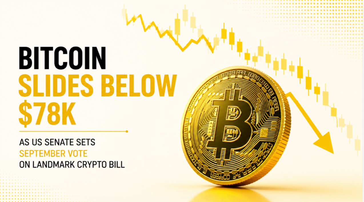 Bitcoin Slides Below $78K as US Senate Sets September Vote on Landmark Crypto Bill